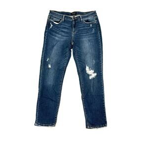 Judy Blue 13/31 Slim Fit Straight Leg Distress Jeans 82204 DK Dark Blue Mid Rise